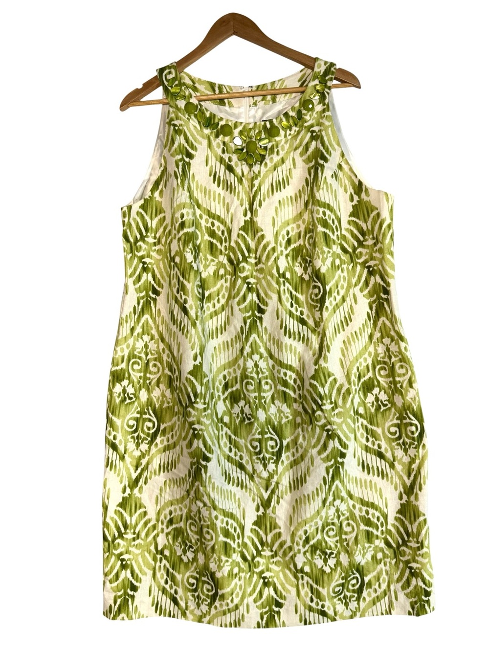 Jessica Howard Green Ikat Print Embellished Shift Dress Size 18W